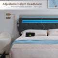 Queen Bed Frame With Usb Charging Station & Led Lights, Queen Bed Frame With Headboard & 4 Storage Drawers, D Box Spring Not Required Queen Dark Gray Metal Bedroom Contemporary Bed Frame Foam Linen Upholstered
