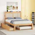 Full Size Elegant Bed Frame With Rattan Headboard And Sockets ,Natural Full Natural Rattan