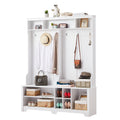 Hall Tree Entryway Bench With Coat Rack, With Shoe Cubbies For Bedroom, White, 59.8'' W X 15.8'' D X 76.8''H. White Particle Board