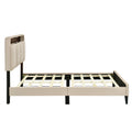Full Size Upholstered Platform Bed With Storage Headboard, Sensor Light And A Set Of Sockets And Usb Ports, Linen Fabric, Beige Beige Linen