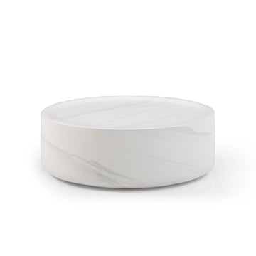 35.43'' Round Coffeee Table ,Marble Table ,Simple Modern Center Cocktail Table ,Sturdy Fiberglass Table For Living Room, No Need Assembly,White White Fiberglass