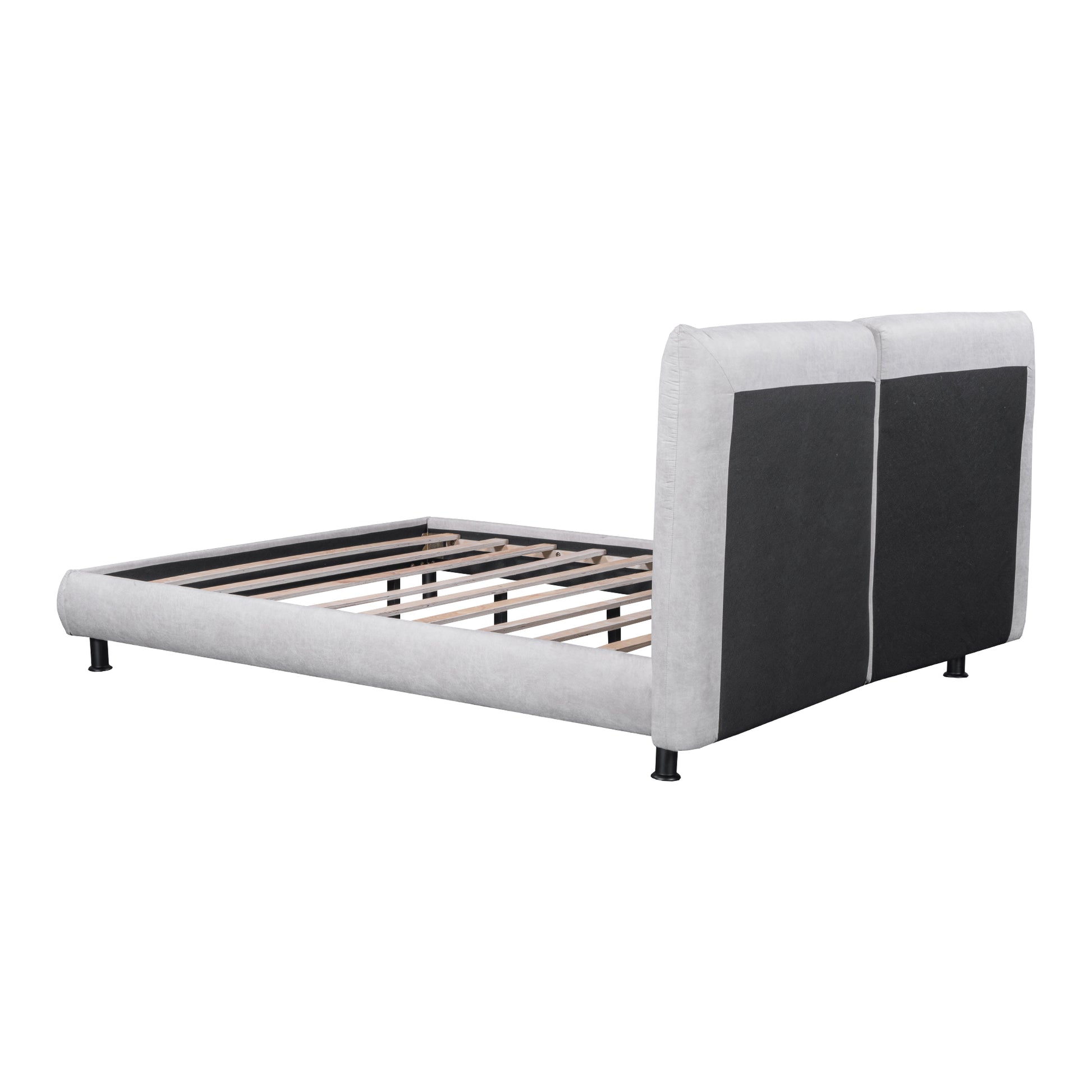 Queen Size Upholstered Platform Bed With Two Large Headrests And Thick Fabric, Polyester, Beige Beige Polyester