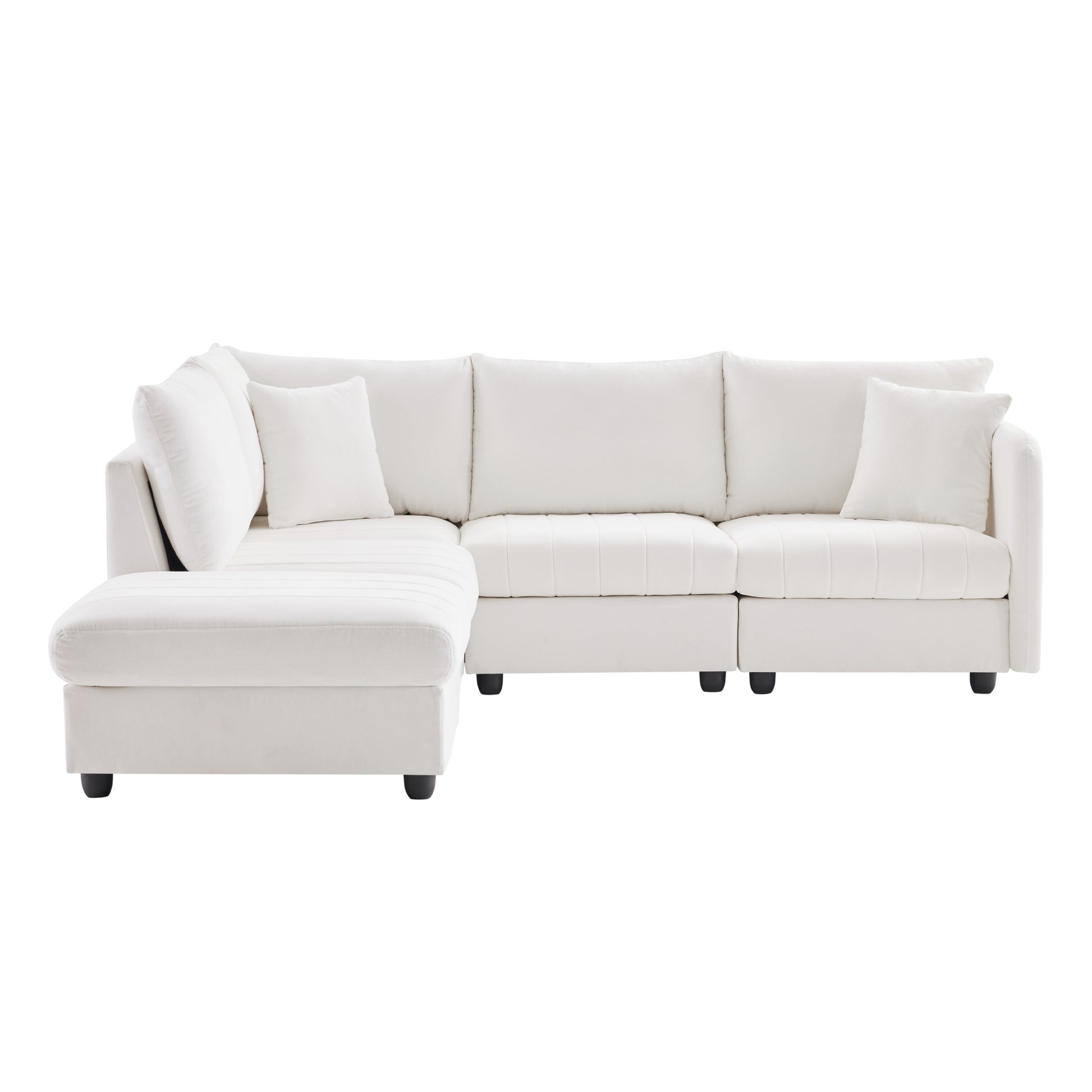 89*79"Modern Sectional Sofa With Vertical Stripes,2 Pillows,5 Seat Couch With Convertible Ottoman,Various Combinations,L Shape Indoor Furniture For Living Room,Apartment, 3 Colors White Fabric 5 Seat