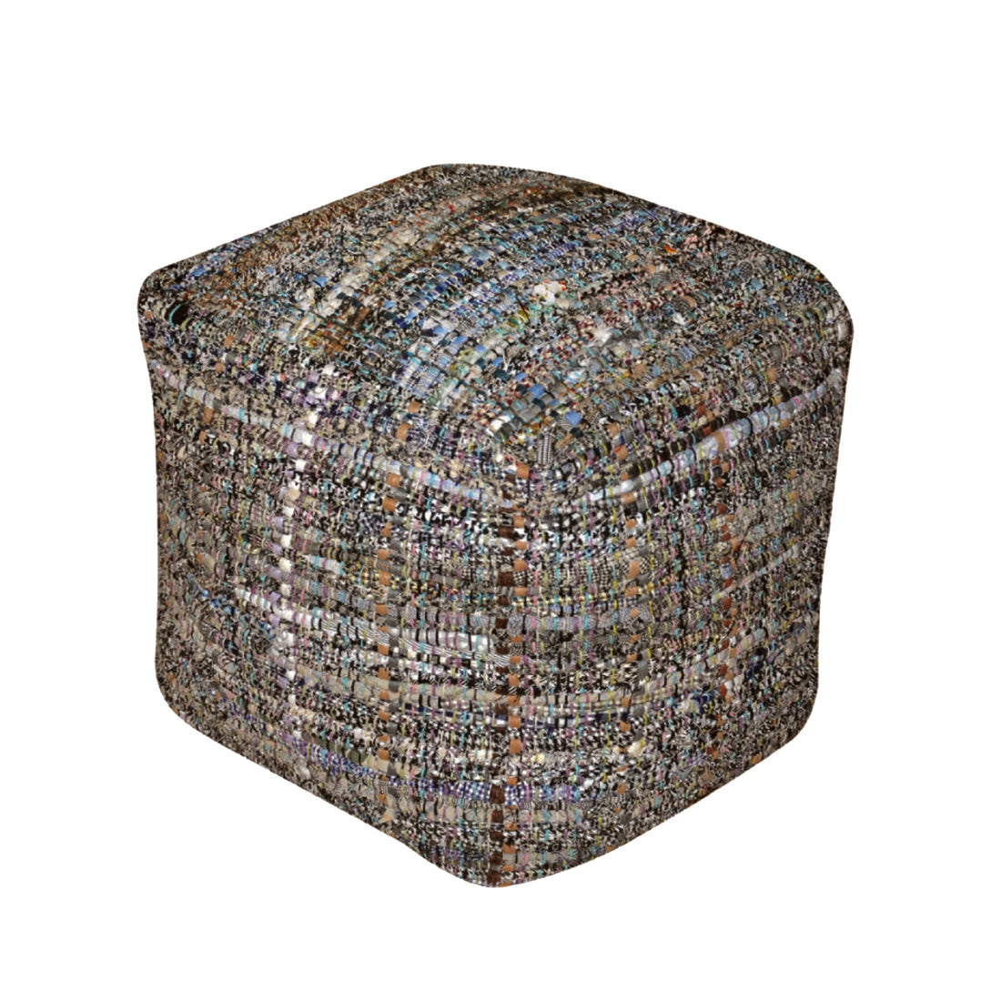 Koki Handcrafted Fabric Pouf, Khaki Khaki Fabric