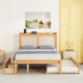 Full Size Elegant Bed Frame With Rattan Headboard And Sockets ,Natural Full Natural Rattan