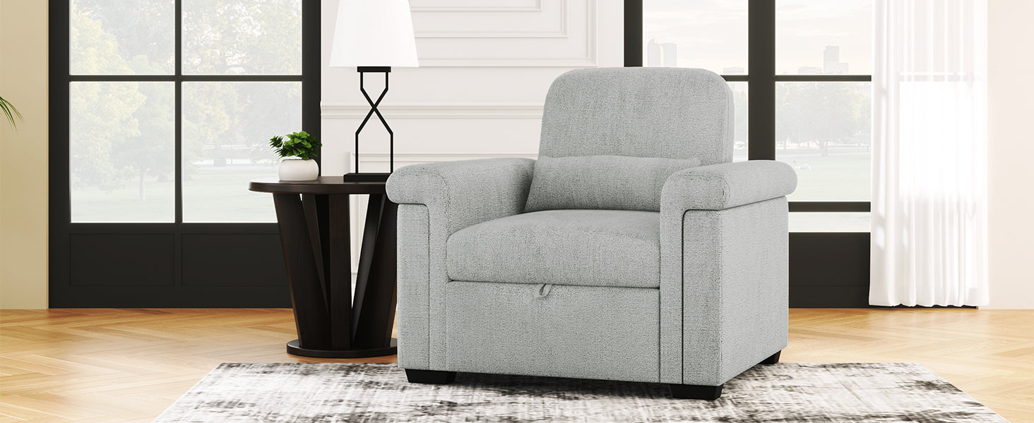 3 In 1 Convertible Sleeper Chair Sofa Bed Pull Out Couch Adjustable Chair With Pillow, Adjust Backrest Into A Sofa, Lounger Chair, Single Bed Or Living Room Or Apartment, Gray Gray Polyester