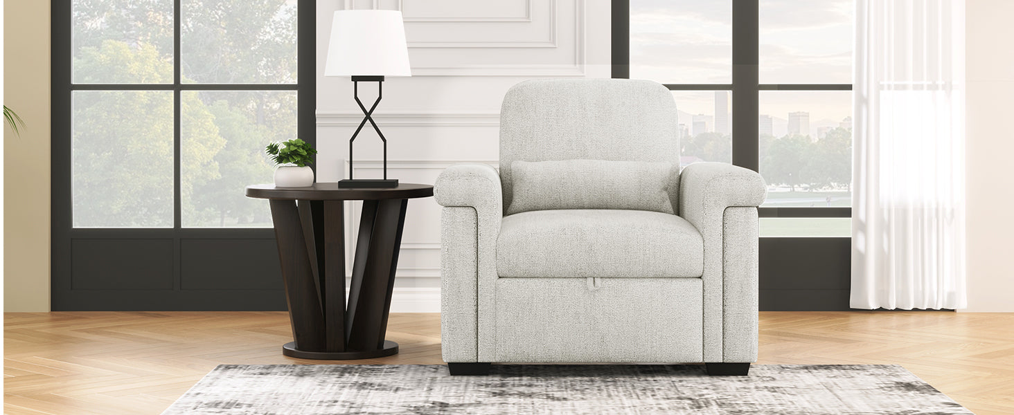 3 In 1 Convertible Sleeper Chair Sofa Bed Pull Out Couch Adjustable Chair With Pillow, Adjust Backrest Into A Sofa, Lounger Chair, Single Bed Or Living Room Or Apartment, Beige Beige Polyester