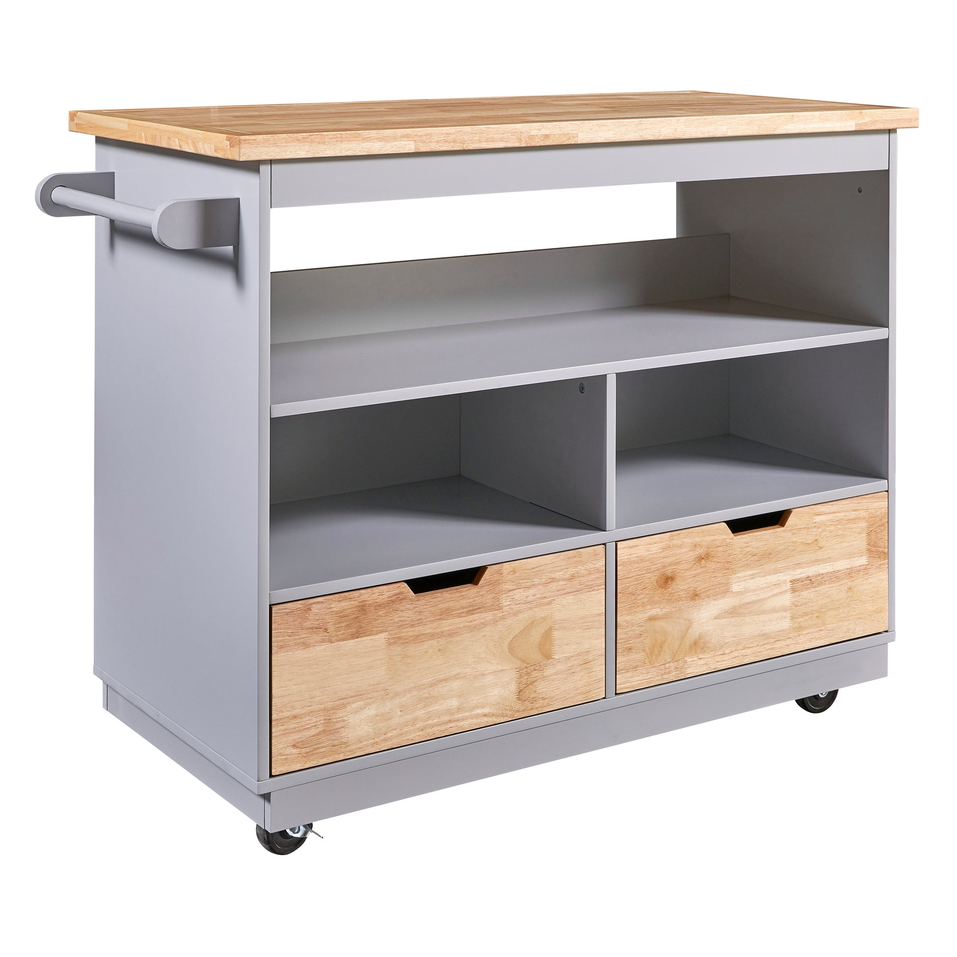 Rolling Kitchen Island With Storage, Two Sided Kitchen Island Cart On Wheels With Wood Top, Wine And Spice Rack, Large Kitchen Cart With 2 Drawers, 3 Open Compartments, Grey Blue Blue Kitchen Classic,French,Mid Century Modern,Modern,Rustic Rectangular