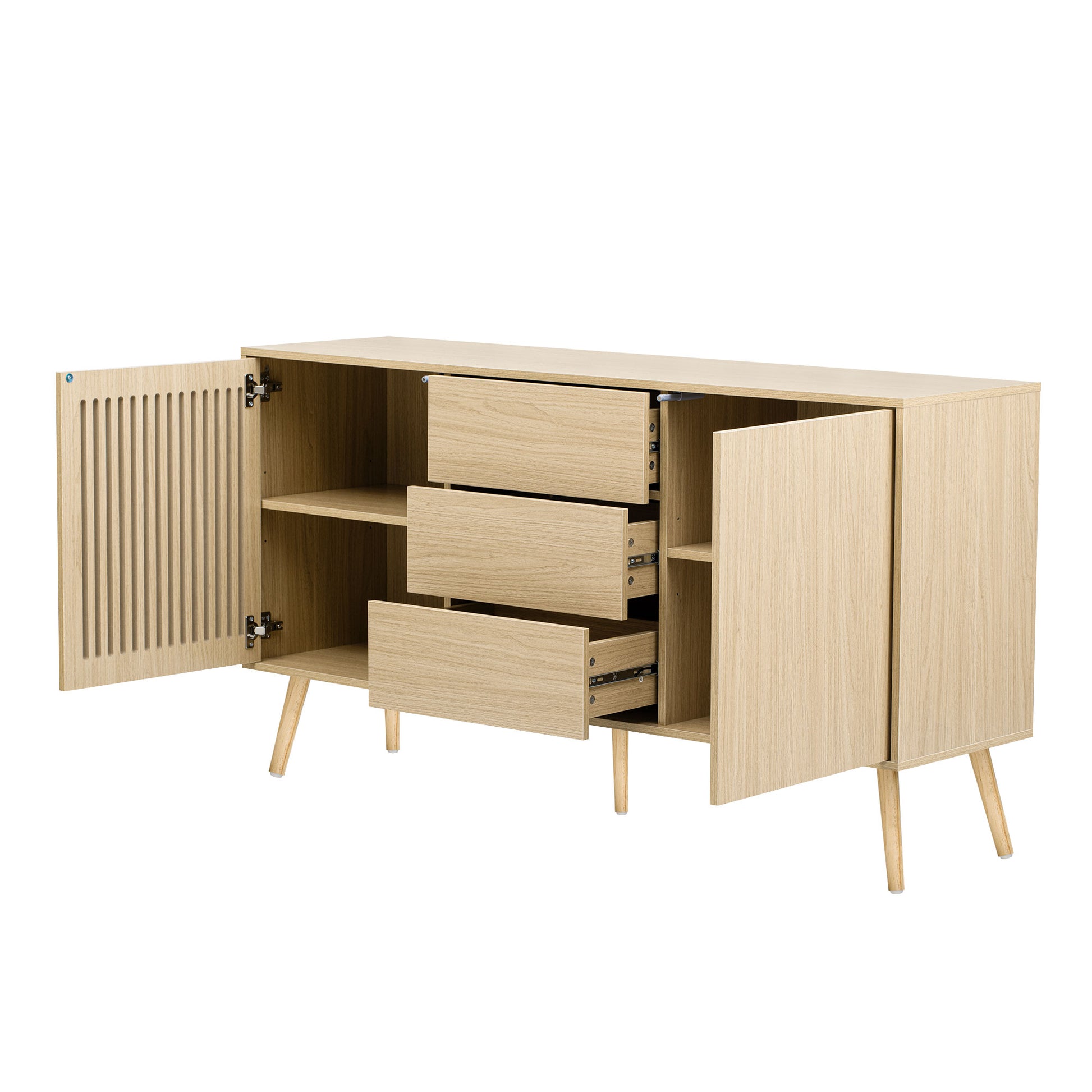 Modern Cabinet With 2 Doors And 3 Drawers, Suitable For Living Rooms, Studies, And Entrances. Natural Mdf