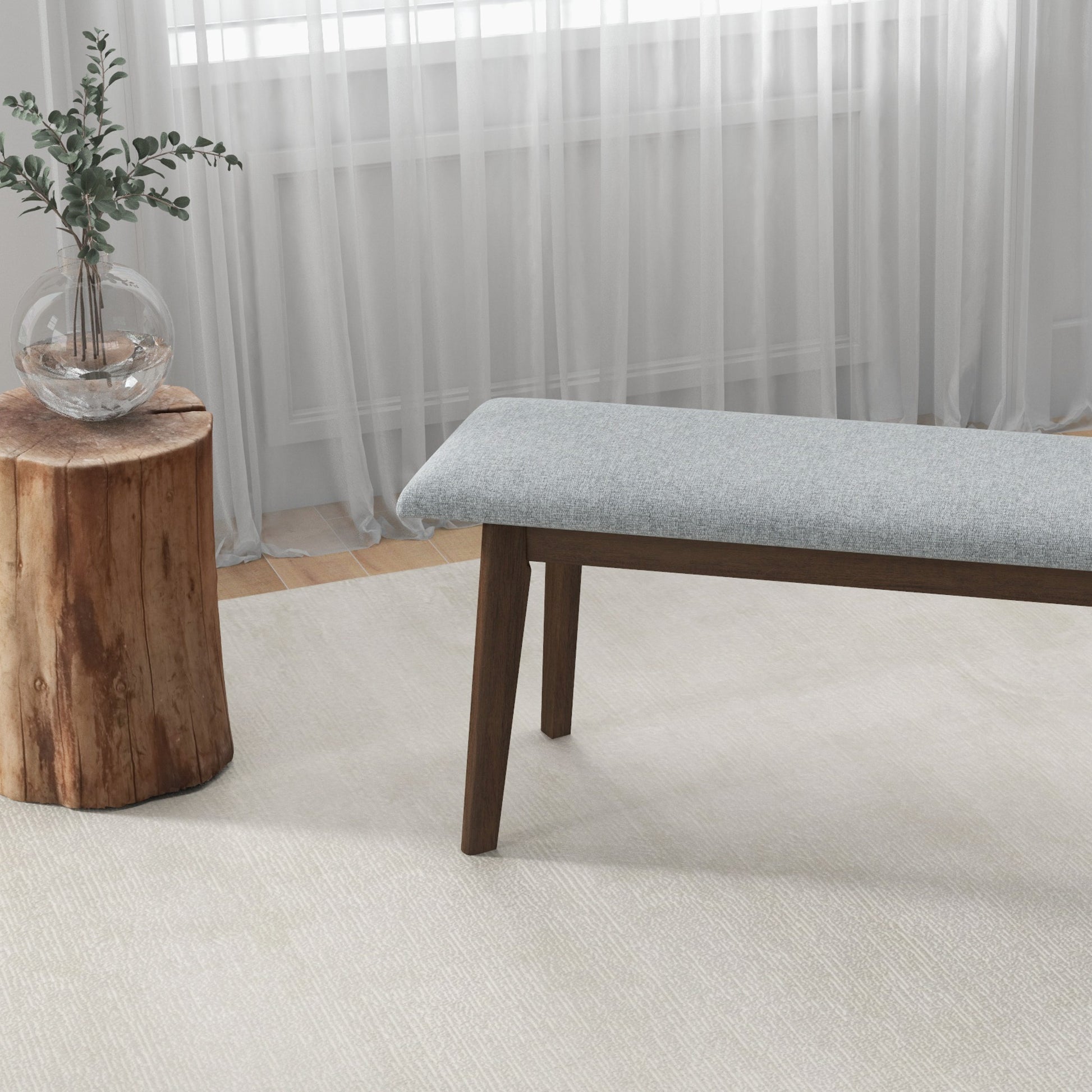 Carlos Fabric Upholstered Solid Wood Bench Grey Fabric