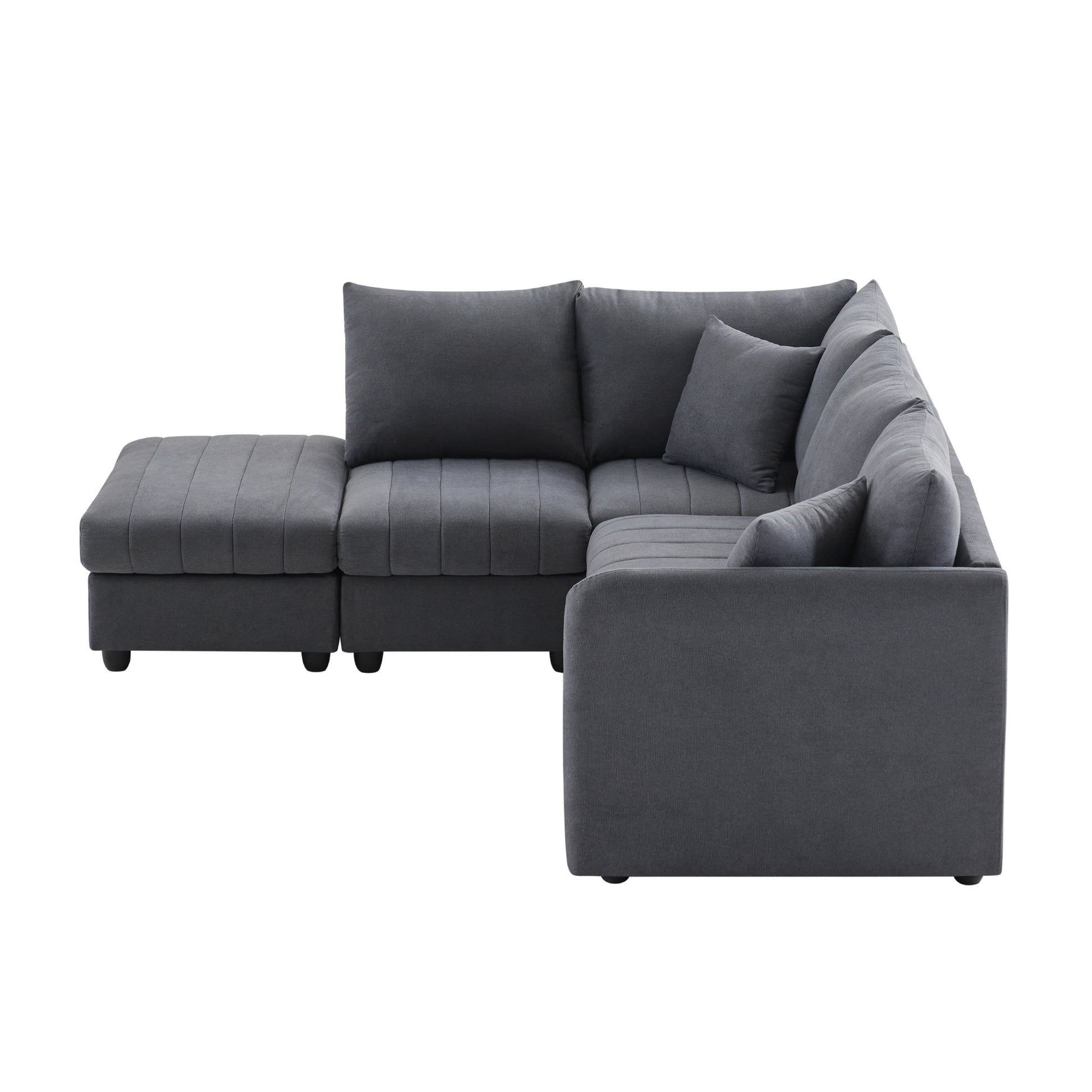 89*79"Modern Sectional Sofa With Vertical Stripes,2 Pillows,5 Seat Couch With Convertible Ottoman,Various Combinations,L Shape Indoor Furniture For Living Room,Apartment, 3 Colors Dark Gray Fabric 5