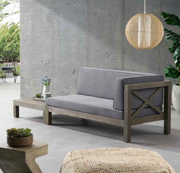 Brava X Back Corner Bench R With Coffee Table Dark Grey Acacia Wood