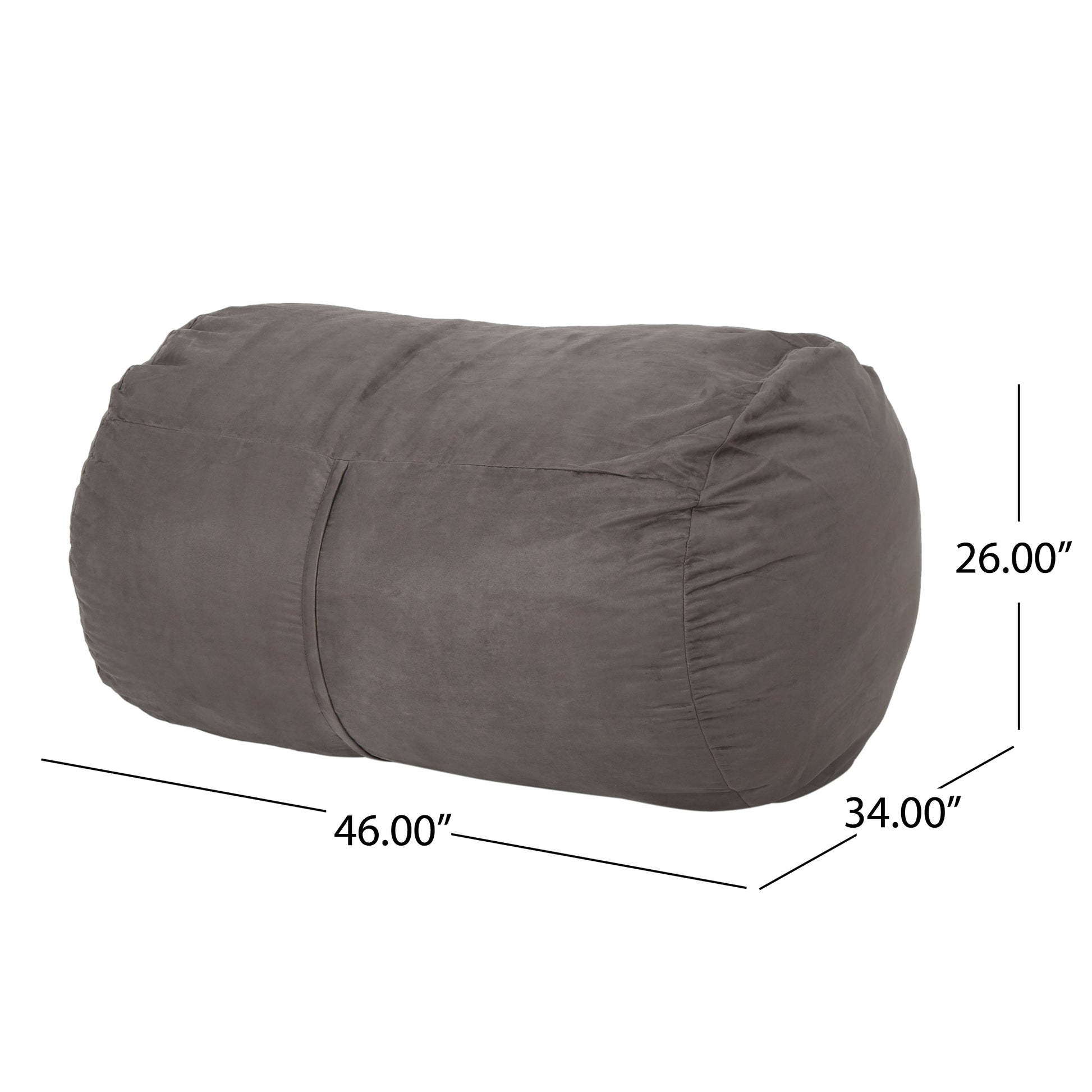 Michael 4 Foot Cylindrical Suede Bean Bag, Charcoal Charcoal Polyester