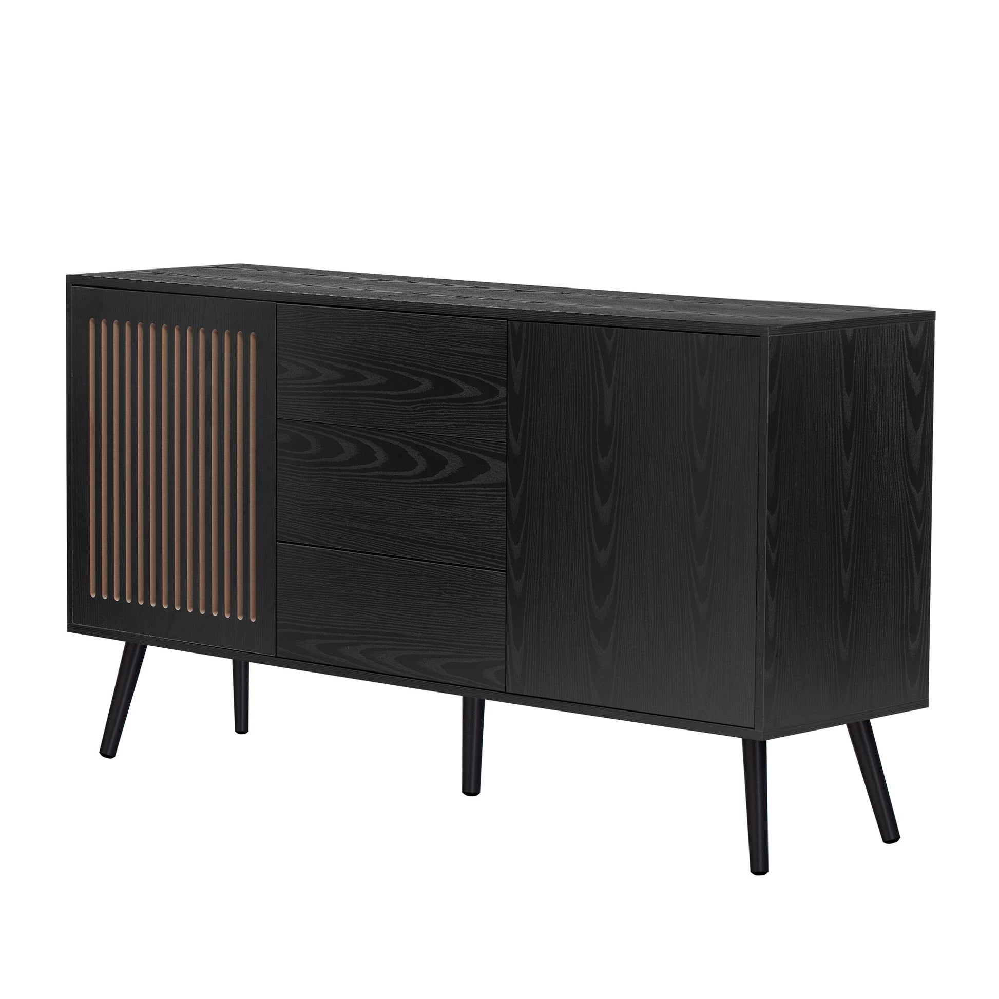 Modern Cabinet With 2 Doors And 3 Drawers, Suitable For Living Rooms, Studies, And Entrances. Black Mdf