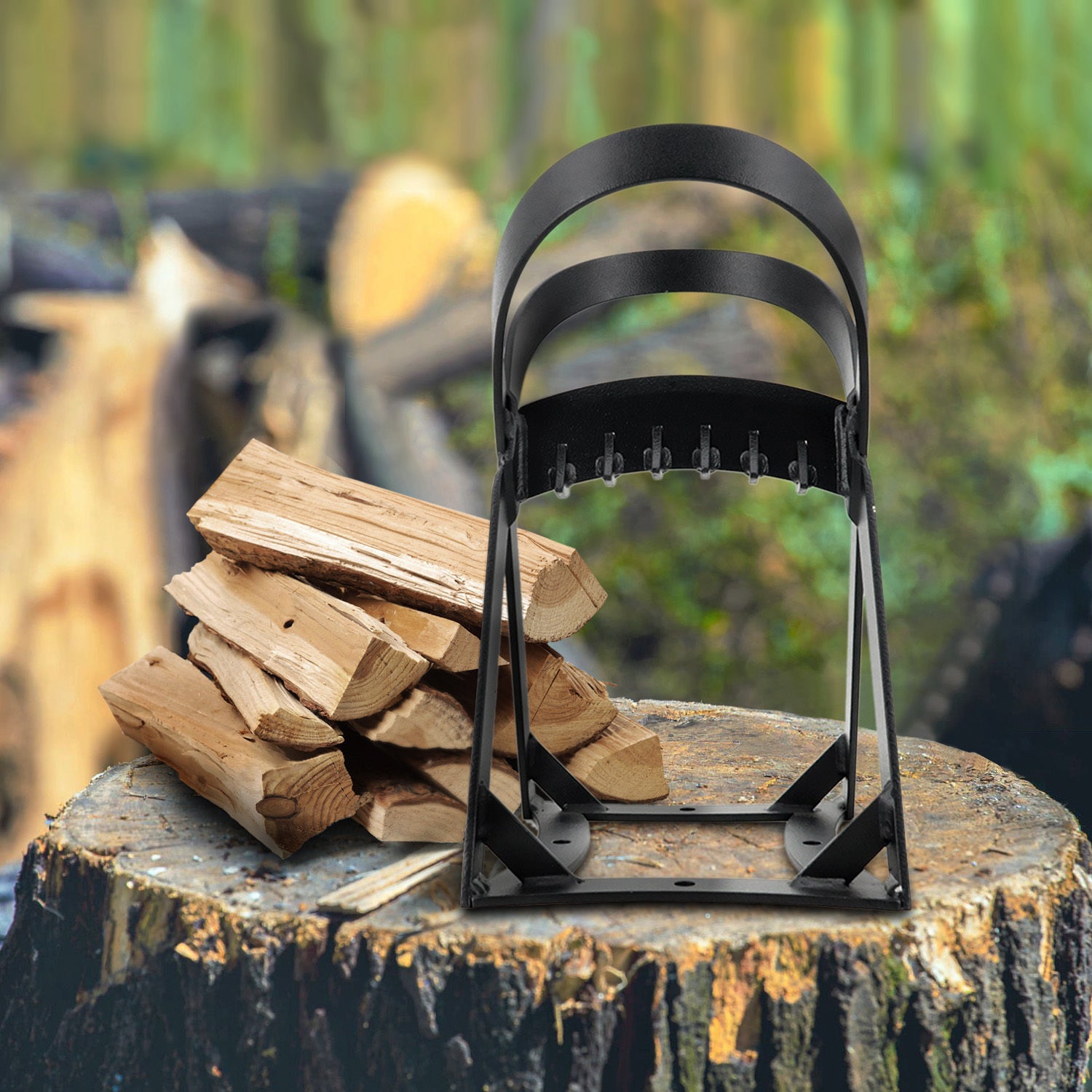 Kindling Splitter Wedges For Cutting Woods Portable Log Splitter Heavy Duty Firewood Splitter & Fire Poker Set Manual Log Splitter Wedge Wood Chopper For Commercial, Outdoor, Home Black Metal