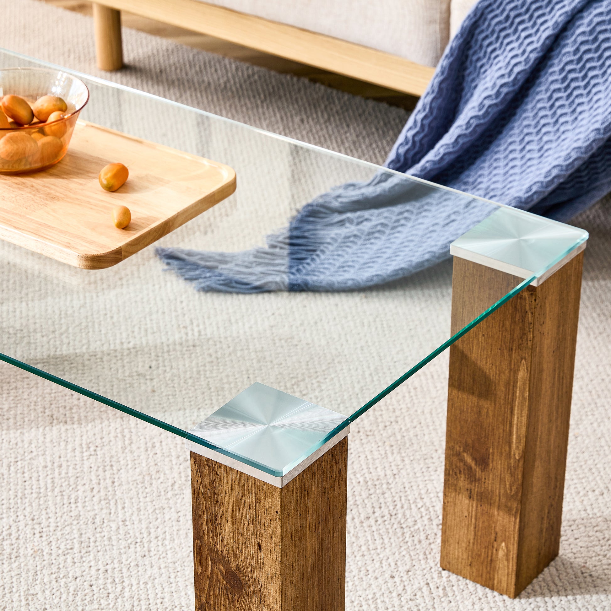 Glass Top Coffee Table,Tea Table, With Mdf Legs Stylish Blend Of Elegance And Durability 44.9"*21.7"*16.9" Transparent Glass