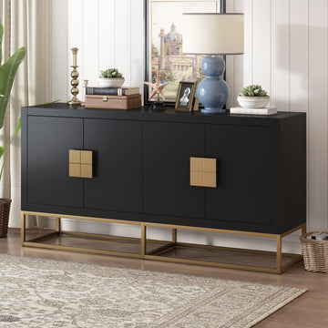 Light Luxury Designed Cabinet With Unique Support Legs And Adjustable Shelves, Suitable For Living Rooms, Corridors, And Study Rooms. Black Mdf