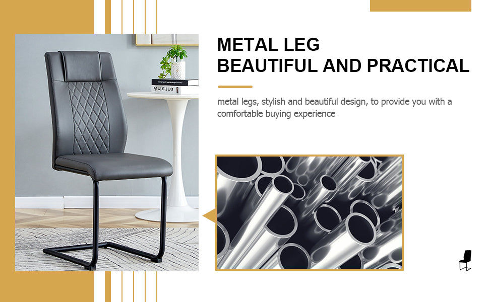 Modern Dining Chair With Faux Leather Cushioned Seats Dining Chair With Metal Legs, Suitable For Kitchen, Living Room, Bedroom, Dining Room Side Chairs, Set Of 6 Pieces Gray Pu Leather Gray Pu