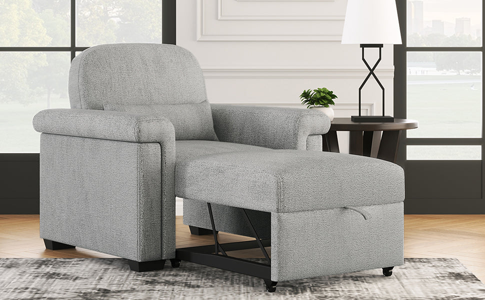 3 In 1 Convertible Sleeper Chair Sofa Bed Pull Out Couch Adjustable Chair With Pillow, Adjust Backrest Into A Sofa, Lounger Chair, Single Bed Or Living Room Or Apartment, Gray Gray Polyester