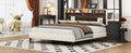 Queen Size Upholstered Platform Bed With Storage Headboard, Sensor Light And A Set Of Sockets And Usb Ports, Linen Fabric, Beige Beige Linen
