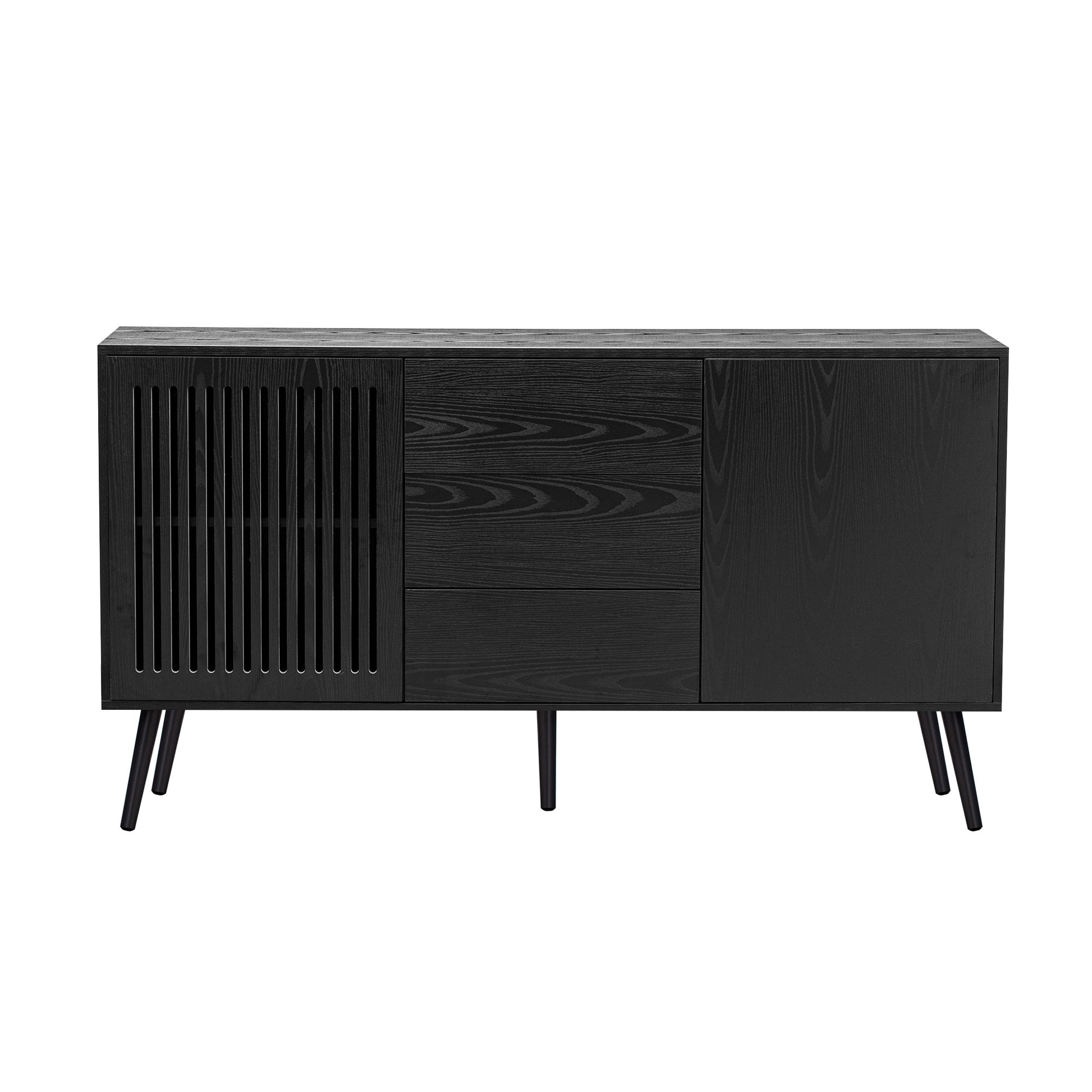 Modern Cabinet With 2 Doors And 3 Drawers, Suitable For Living Rooms, Studies, And Entrances. Black Mdf