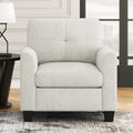Mid Century Modern Accent Chair Cozy Armchair Button Tufted Back And Wood Legs For Living Room, Office Room, Beige Beige Primary Living Space Polyester