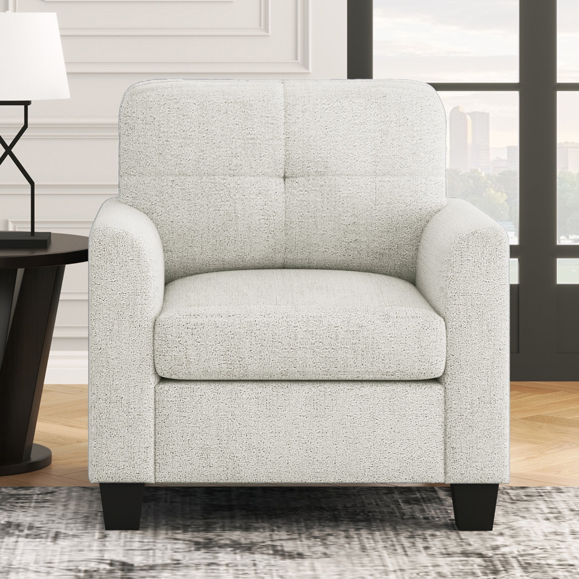 Mid Century Modern Accent Chair Cozy Armchair Button Tufted Back And Wood Legs For Living Room, Office Room, Beige Beige Primary Living Space Polyester