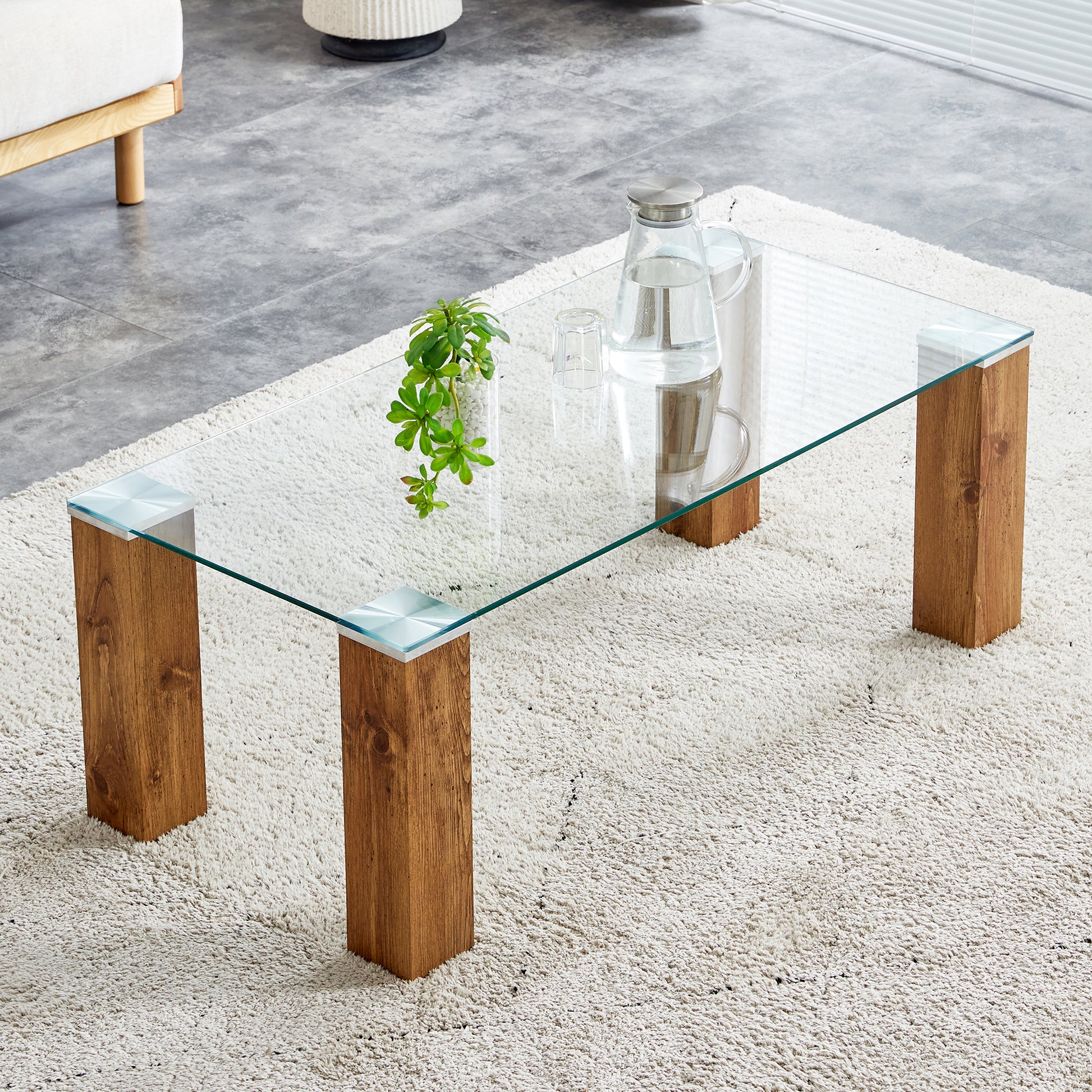 Glass Top Coffee Table,Tea Table, With Mdf Legs Stylish Blend Of Elegance And Durability 44.9"*21.7"*16.9" Transparent Glass