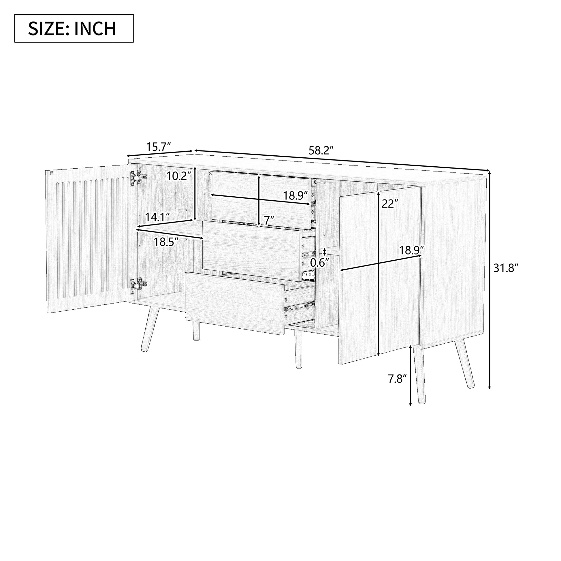 Modern Cabinet With 2 Doors And 3 Drawers, Suitable For Living Rooms, Studies, And Entrances. Natural Mdf