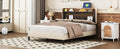 Full Size Upholstered Platform Bed With Storage Headboard, Sensor Light And A Set Of Sockets And Usb Ports, Linen Fabric, Beige Beige Linen