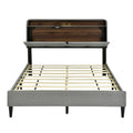 Queen Size Upholstered Platform Bed With Storage Headboard, Sensor Light And A Set Of Sockets And Usb Ports, Linen Fabric, Gray Gray Linen