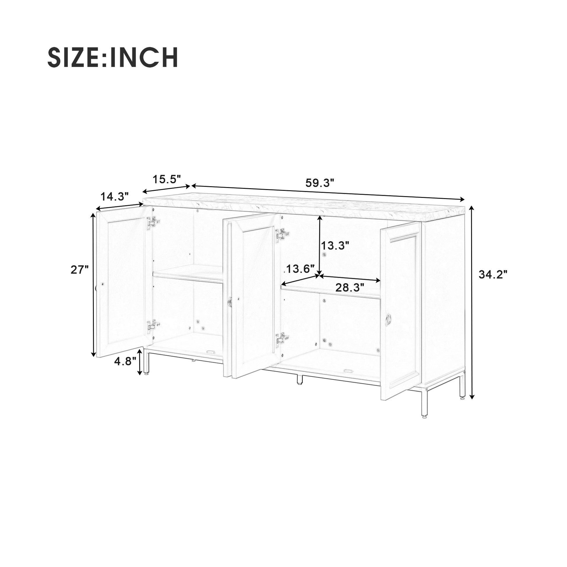 Modern Sideboard With Extra Large Storage Space With Metal Handles And Support Legs For Living Room And Dining Room Light Grey Light Gray Mdf