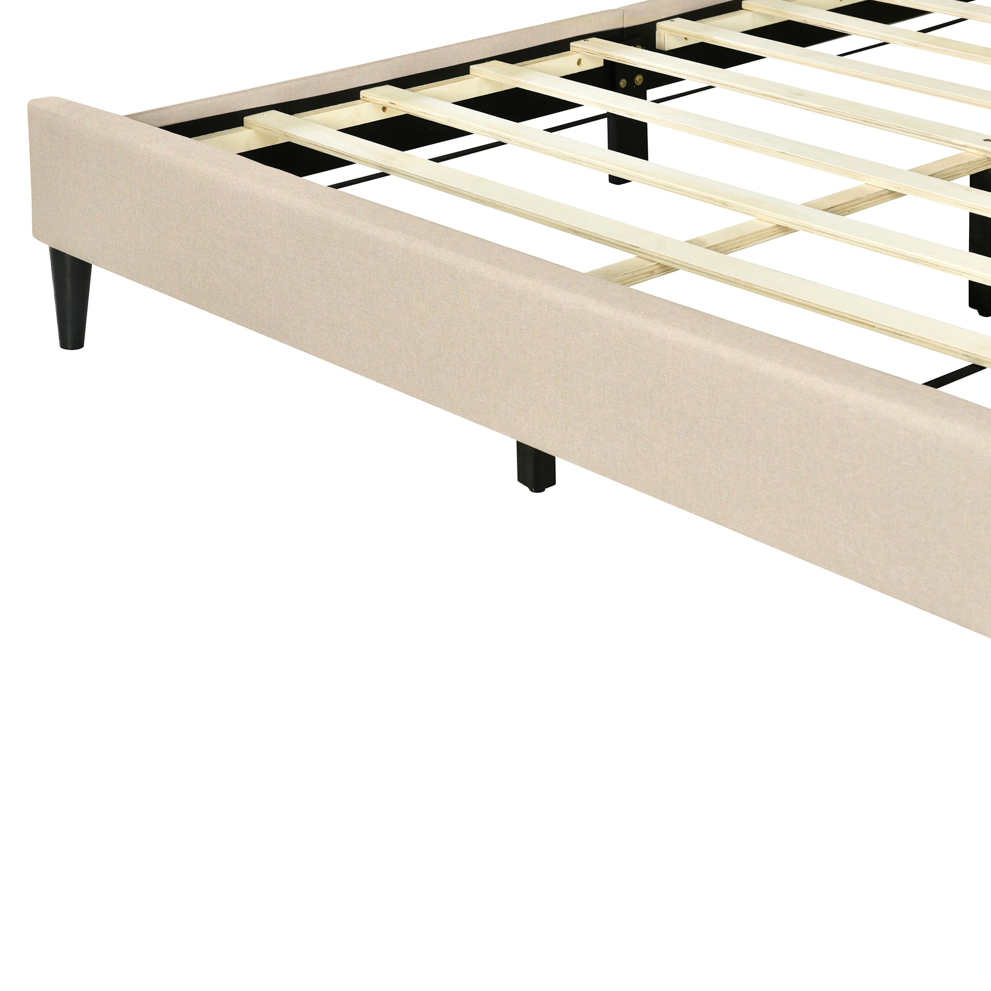 Queen Size Upholstered Platform Bed With Storage Headboard, Sensor Light And A Set Of Sockets And Usb Ports, Linen Fabric, Beige Beige Linen