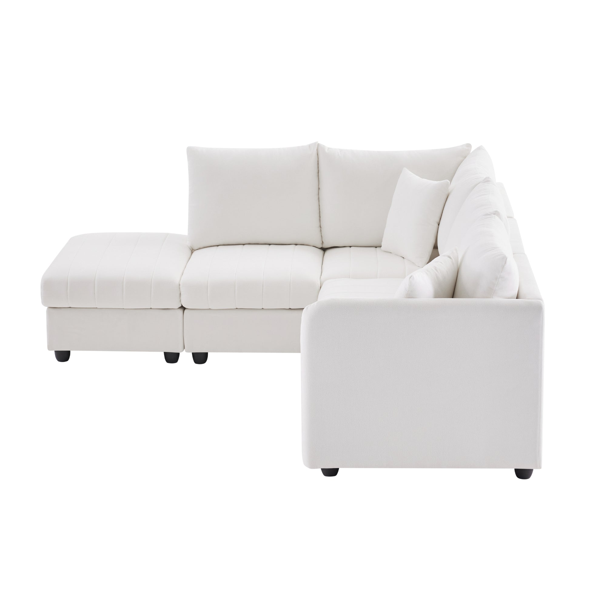 89*79"Modern Sectional Sofa With Vertical Stripes,2 Pillows,5 Seat Couch With Convertible Ottoman,Various Combinations,L Shape Indoor Furniture For Living Room,Apartment, 3 Colors White Fabric 5 Seat