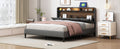 Queen Size Upholstered Platform Bed With Storage Headboard, Sensor Light And A Set Of Sockets And Usb Ports, Linen Fabric, Gray Gray Linen