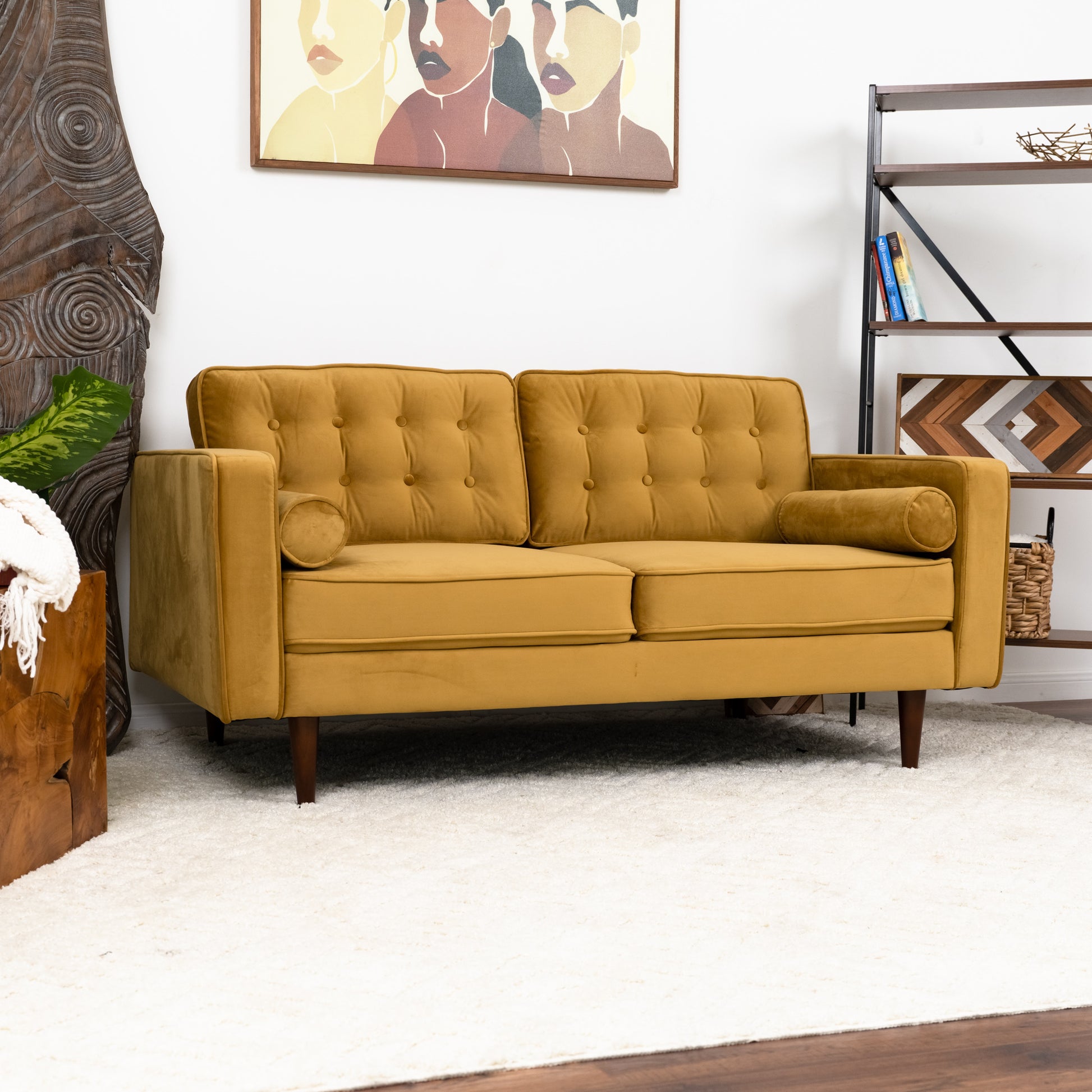 Casey Velvet Loveseat Yellow Velvet