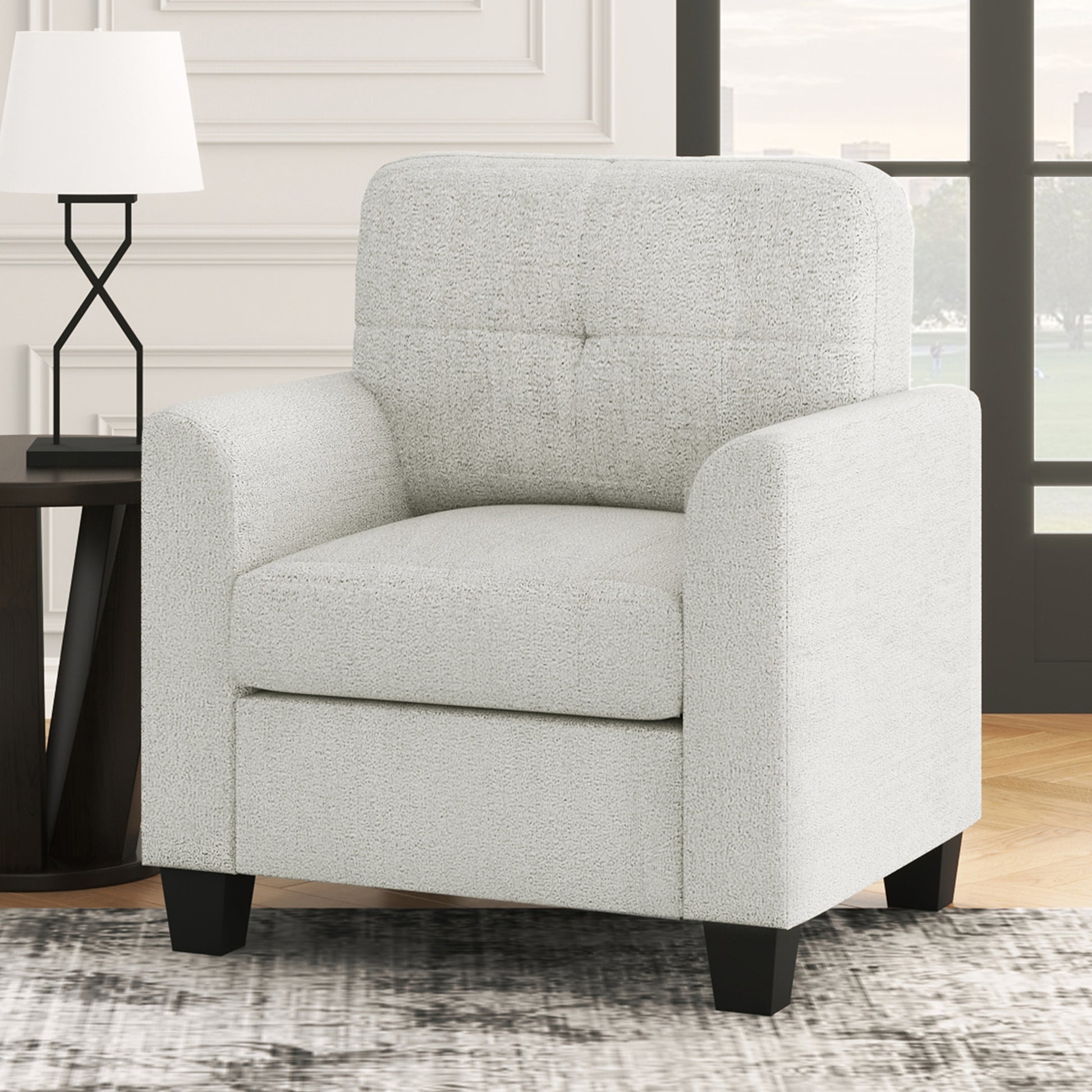 Mid Century Modern Accent Chair Cozy Armchair Button Tufted Back And Wood Legs For Living Room, Office Room, Beige Beige Primary Living Space Polyester