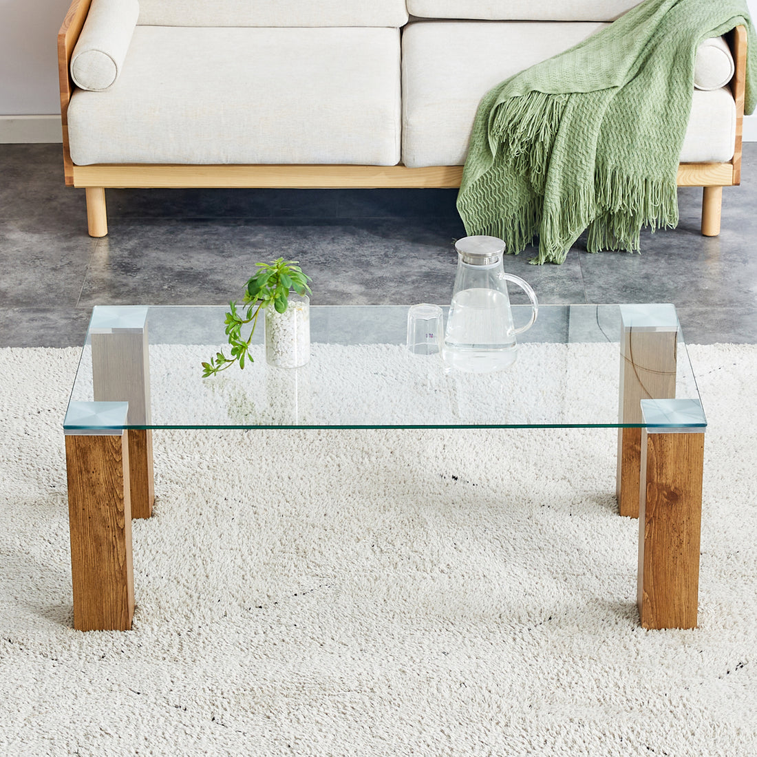 Glass Top Coffee Table,Tea Table, With Mdf Legs Stylish Blend Of Elegance And Durability 44.9"*21.7"*16.9" Transparent Glass