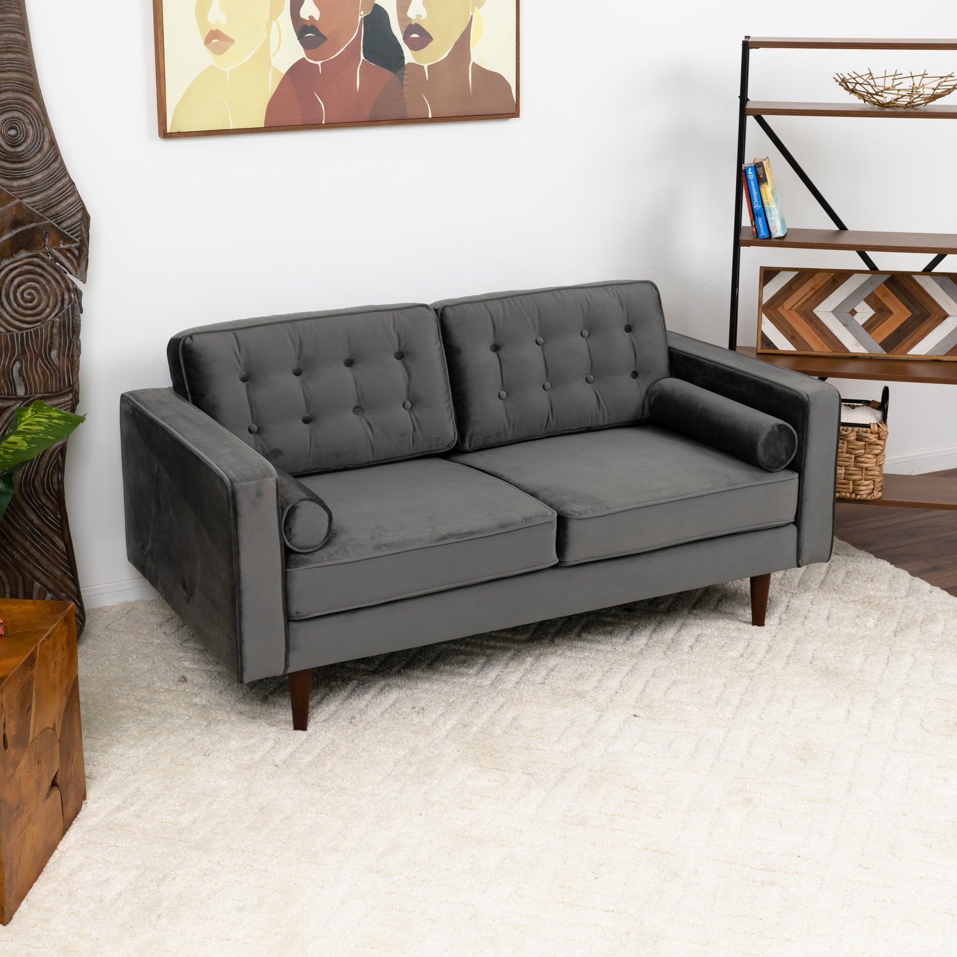 Casey Velvet Loveseat Grey Velvet