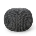 Bordeaux Knitted Cotton Round Pouf, Gray Gray Cotton