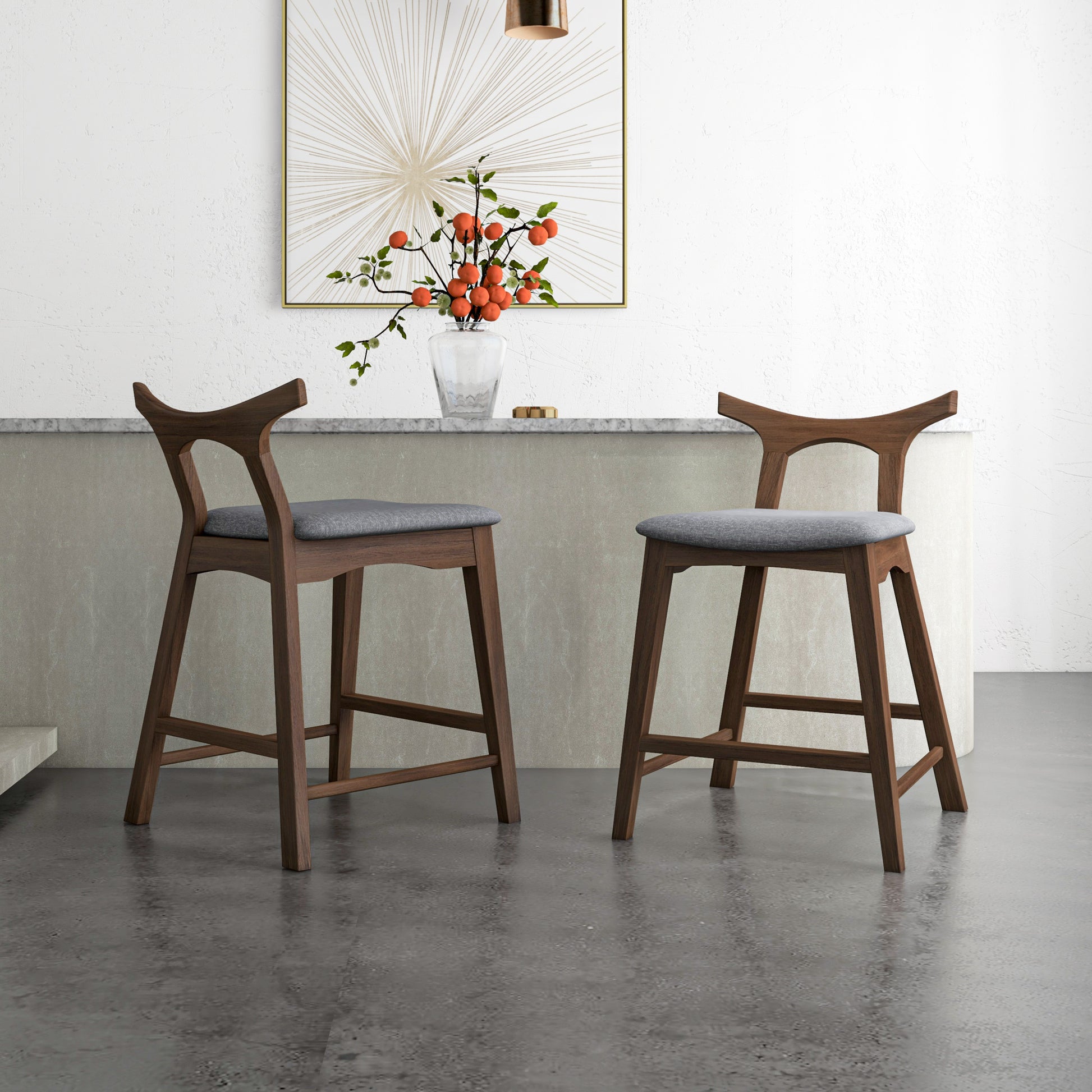Hester Solid Wood Upholstered Square Bar Chair Set Of 2 Grey Fabric