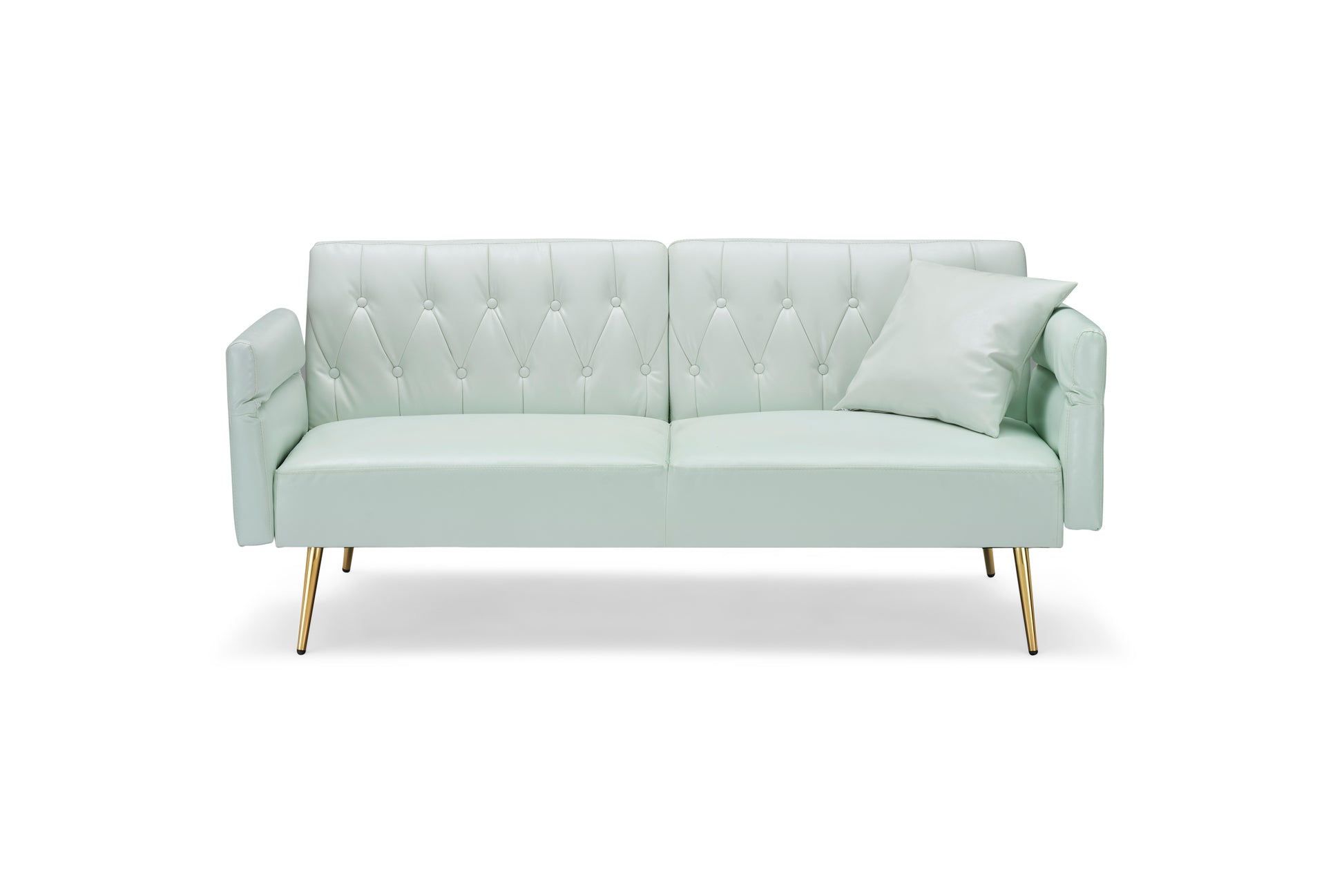 67.71 Inch Faux Leather Sofa Bed With Adjustment Armres White Light Brown Faux Leather Wood Primary Living Space Medium Soft Loose Back Contemporary Eucalyptus Square Arms Foam Pvc 2 Seat