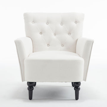 Mid Century Morden Arm Chair, Accent Chair With Ergonomic Cushion,Upholstered In Linen Fabric, Solid Wood Legs,Upholstered Single Sofa Club Chair For Living Room, Bedroom, Home Office,Cream. Cream Primary Living Space Mid Century Modern,Modern Rubberwood