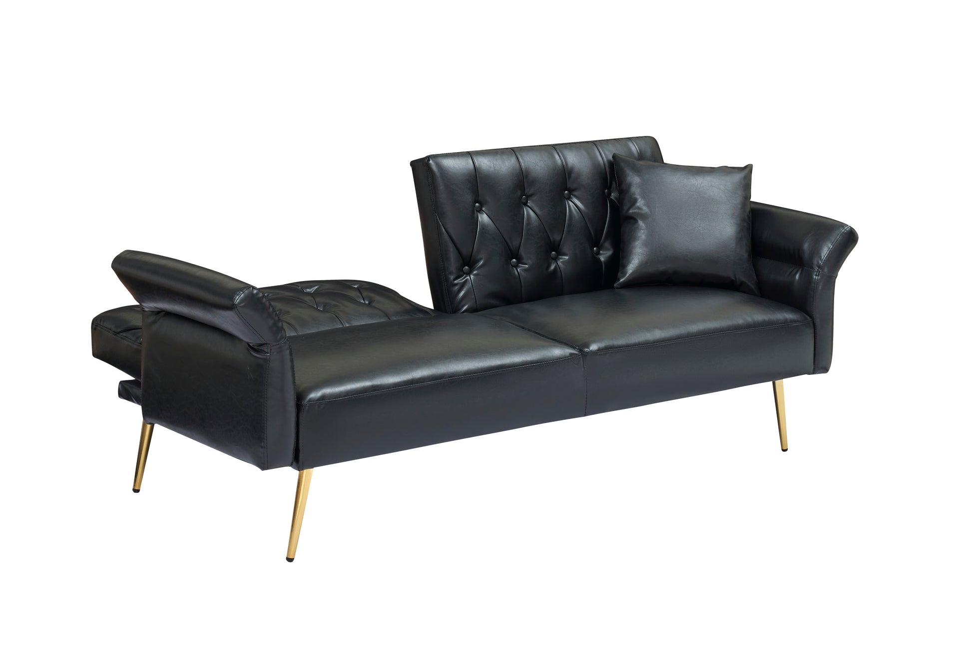 67.71 Inch Faux Leather Sofa Bed With Adjustment Armres Black Light Brown Faux Leather Wood Primary Living Space Medium Soft Loose Back Contemporary Eucalyptus Square Arms Foam Pvc 2 Seat