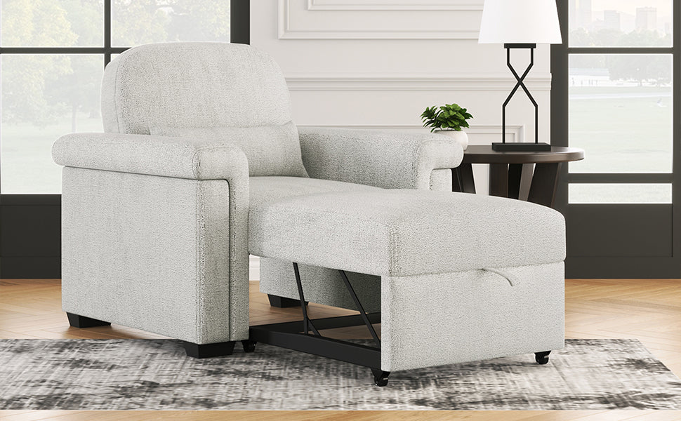 3 In 1 Convertible Sleeper Chair Sofa Bed Pull Out Couch Adjustable Chair With Pillow, Adjust Backrest Into A Sofa, Lounger Chair, Single Bed Or Living Room Or Apartment, Beige Beige Polyester