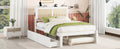 Full Size Elegant Bed Frame With Rattan Headboard And Sockets ,White Full White Rattan