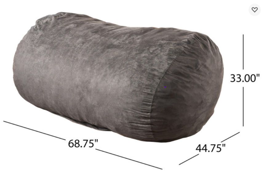 Nest 6.5 Foot Cylindrical Suede Bean Bag, Charcoal Charcoal Microfiber