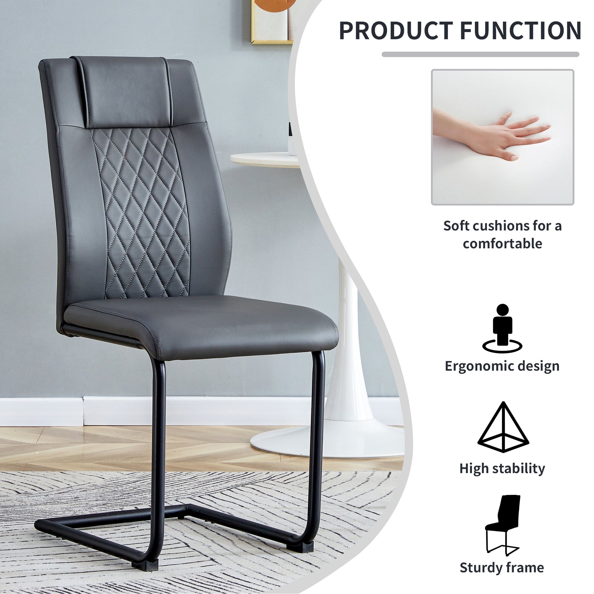 Modern Dining Chair With Faux Leather Cushioned Seats Dining Chair With Metal Legs, Suitable For Kitchen, Living Room, Bedroom, Dining Room Side Chairs, Set Of 6 Pieces Gray Pu Leather Gray Pu