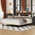 Queen Size Upholstered Platform Bed With Storage Headboard, Sensor Light And A Set Of Sockets And Usb Ports, Linen Fabric, Beige Beige Linen