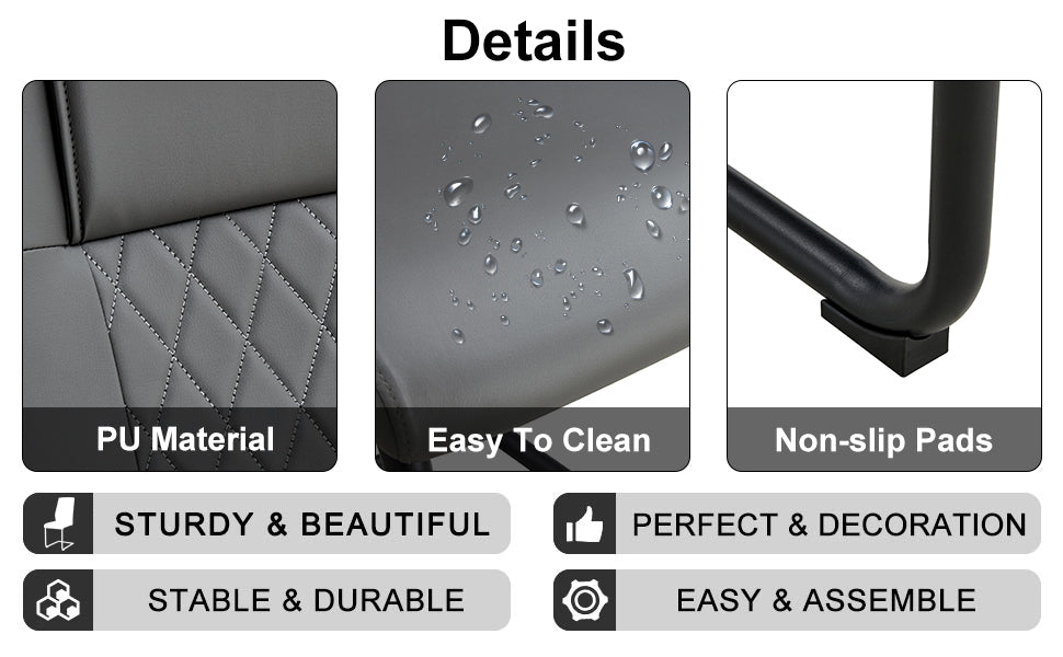 Modern Dining Chair With Faux Leather Cushioned Seats Dining Chair With Metal Legs, Suitable For Kitchen, Living Room, Bedroom, Dining Room Side Chairs, Set Of 6 Pieces Gray Pu Leather Gray Pu